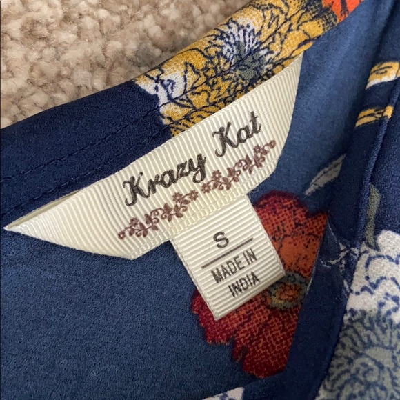 Small Navy Floral Top with Bell Sleeves - Picture 2 of 3